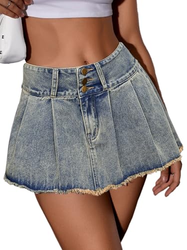 Amazon.com: MakeMeChic Women's Pleated Jean Skirts Flared